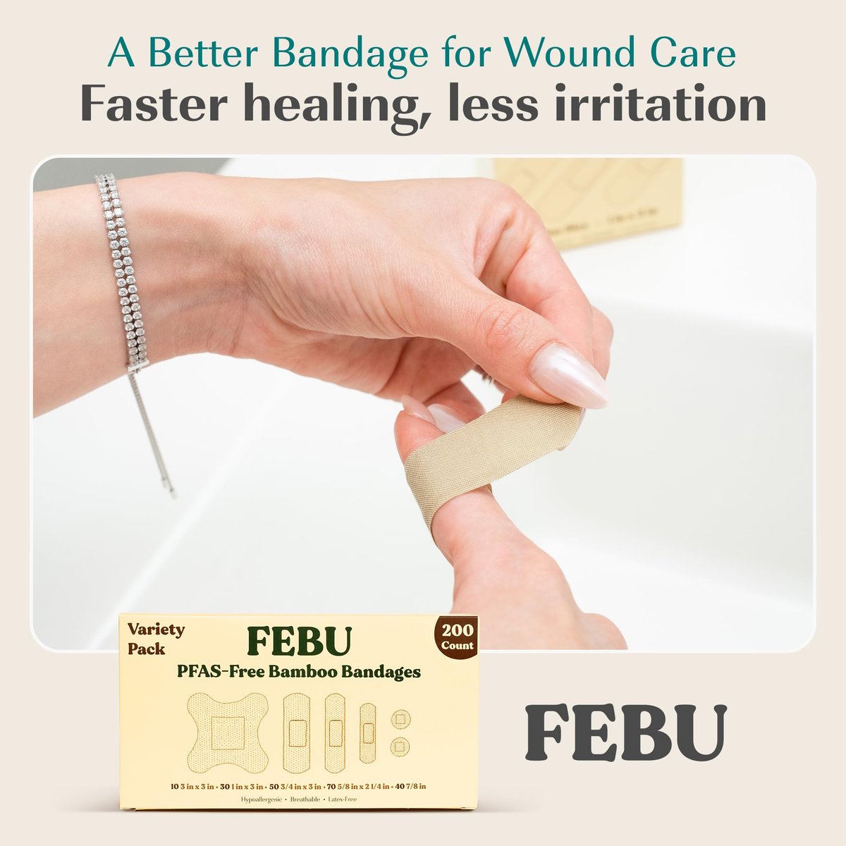 FEBU Ökologische Bambus-Pflaster im Großpack | PFAS-frei, kompostierbar, latexfrei | 200 Stück bunte Mischung