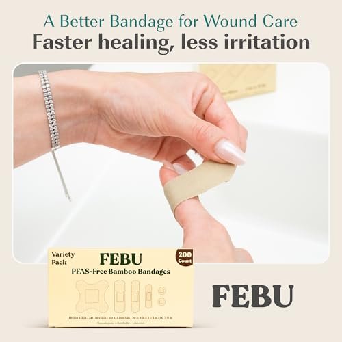 FEBU Ökologische Bambus-Pflaster im Großpack | PFAS-frei, kompostierbar, latexfrei | 200 Stück bunte Mischung