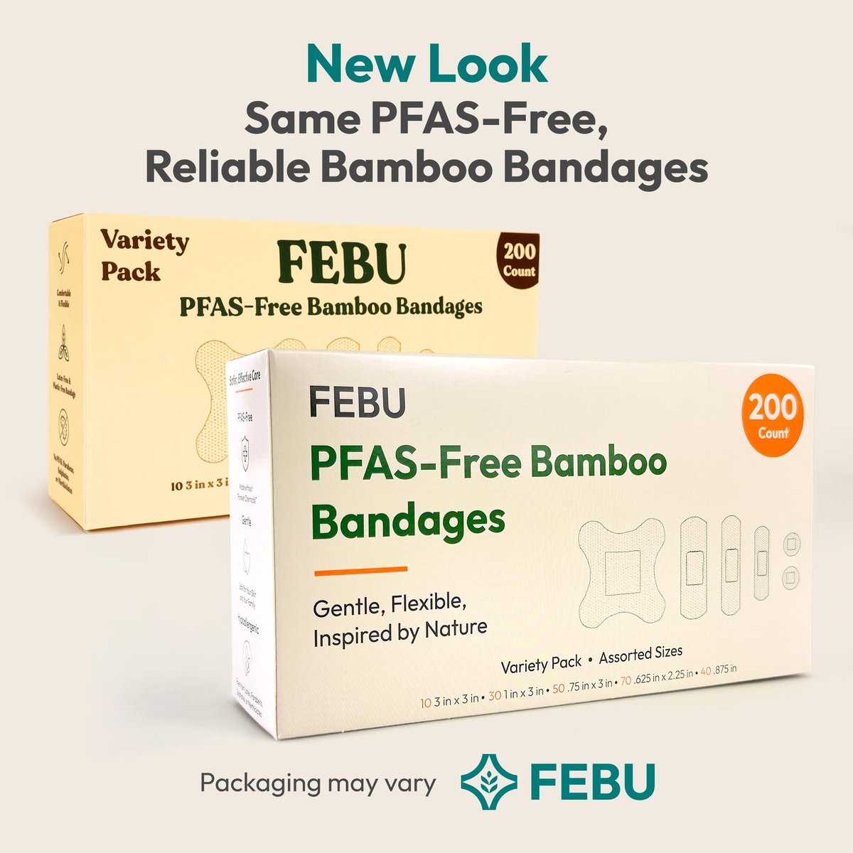 FEBU Ökologische Bambus-Pflaster im Großpack | PFAS-frei, kompostierbar, latexfrei | 200 Stück bunte Mischung