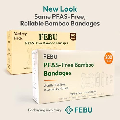 FEBU Ökologische Bambus-Pflaster im Großpack | PFAS-frei, kompostierbar, latexfrei | 200 Stück bunte Mischung