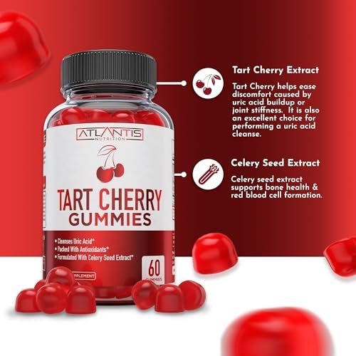 Atlantis Nutrition Tart Cherry Gummies mit Sellerieextrakt - Fortschrittliche Harnsäurereinigung für sofortige Linderung | Gelenkunterstützung & Erholung | Leistungsstarkes Antioxidans mit Gelenkunterstützung - 60 Gummibärchen