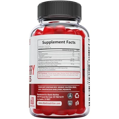 Atlantis Nutrition Tart Cherry Gummies mit Sellerieextrakt - Fortschrittliche Harnsäurereinigung für sofortige Linderung | Gelenkunterstützung & Erholung | Leistungsstarkes Antioxidans mit Gelenkunterstützung - 60 Gummibärchen
