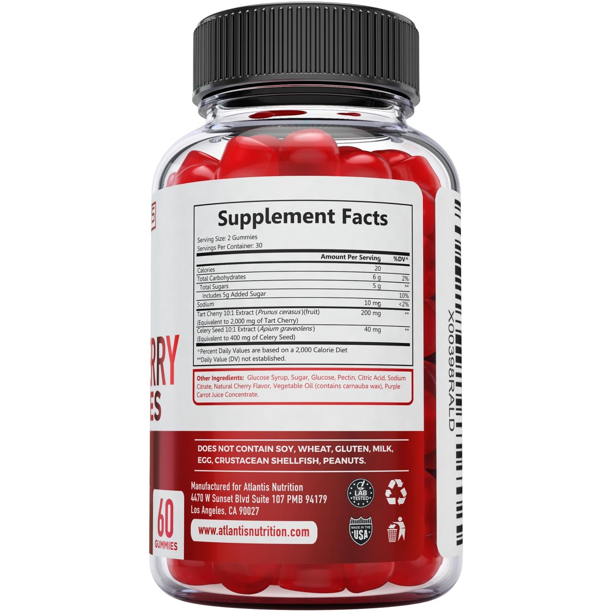 Atlantis Nutrition Tart Cherry Gummies mit Sellerieextrakt - Fortschrittliche Harnsäurereinigung für sofortige Linderung | Gelenkunterstützung & Erholung | Leistungsstarkes Antioxidans mit Gelenkunterstützung - 60 Gummibärchen