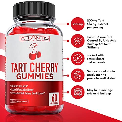 Atlantis Nutrition Tart Cherry Gummies mit Sellerieextrakt - Fortschrittliche Harnsäurereinigung für sofortige Linderung | Gelenkunterstützung & Erholung | Leistungsstarkes Antioxidans mit Gelenkunterstützung - 60 Gummibärchen