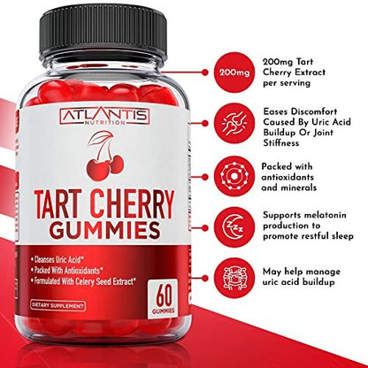 Atlantis Nutrition Tart Cherry Gummies mit Sellerieextrakt - Fortschrittliche Harnsäurereinigung für sofortige Linderung | Gelenkunterstützung & Erholung | Leistungsstarkes Antioxidans mit Gelenkunterstützung - 60 Gummibärchen