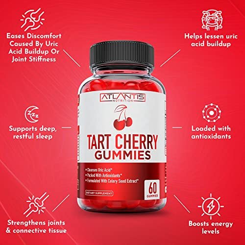 Atlantis Nutrition Tart Cherry Gummies mit Sellerieextrakt - Fortschrittliche Harnsäurereinigung für sofortige Linderung | Gelenkunterstützung & Erholung | Leistungsstarkes Antioxidans mit Gelenkunterstützung - 60 Gummibärchen