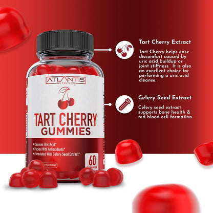 Atlantis Nutrition Tart Cherry Gummies mit Sellerieextrakt - Fortschrittliche Harnsäurereinigung für sofortige Linderung | Gelenkunterstützung & Erholung | Leistungsstarkes Antioxidans mit Gelenkunterstützung - 60 Gummibärchen