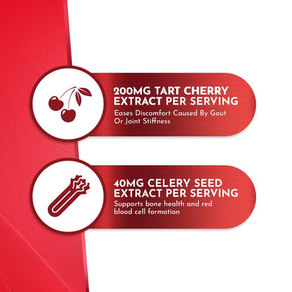 Atlantis Nutrition Tart Cherry Gummies mit Sellerieextrakt - Fortschrittliche Harnsäurereinigung für sofortige Linderung | Gelenkunterstützung & Erholung | Leistungsstarkes Antioxidans mit Gelenkunterstützung - 60 Gummibärchen