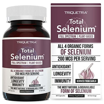 Total Selenium - 200 mcg, pflanzlich - Vollspektrum mit 4 essentiellen organischen Selenformen inkl. Selenomethionin - aus Knoblauch gewonnen - 60 Kapseln
