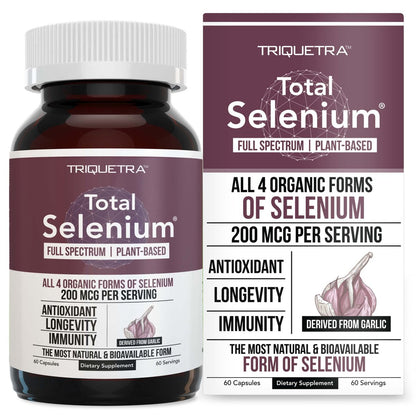 Total Selenium - 200 mcg, pflanzlich - Vollspektrum mit 4 essentiellen organischen Selenformen inkl. Selenomethionin - aus Knoblauch gewonnen - 60 Kapseln