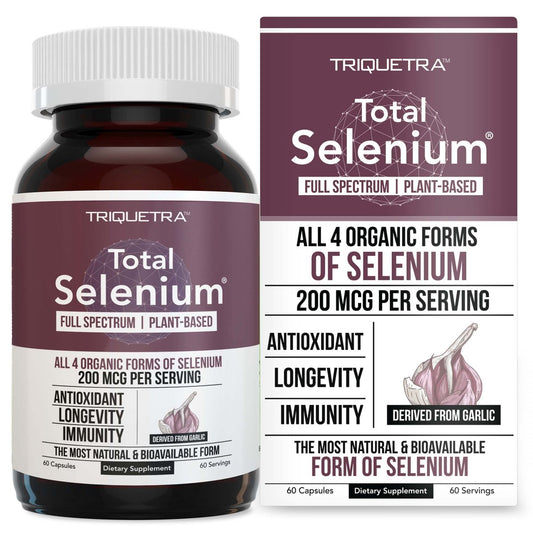 Total Selenium - 200 mcg, pflanzlich - Vollspektrum mit 4 essentiellen organischen Selenformen inkl. Selenomethionin - aus Knoblauch gewonnen - 60 Kapseln