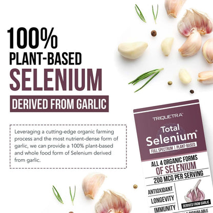 Total Selenium - 200 mcg, pflanzlich - Vollspektrum mit 4 essentiellen organischen Selenformen inkl. Selenomethionin - aus Knoblauch gewonnen - 60 Kapseln