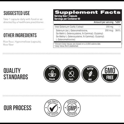 Total Selenium - 200 mcg, pflanzlich - Vollspektrum mit 4 essentiellen organischen Selenformen inkl. Selenomethionin - aus Knoblauch gewonnen - 60 Kapseln