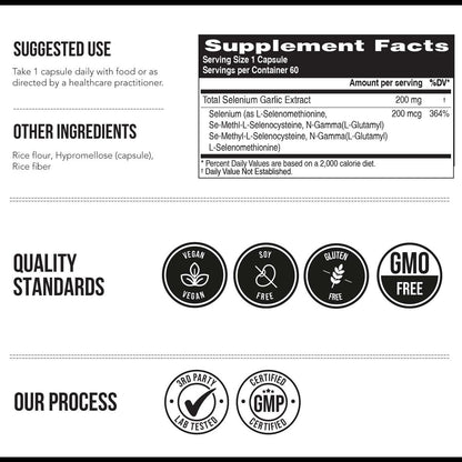 Total Selenium - 200 mcg, pflanzlich - Vollspektrum mit 4 essentiellen organischen Selenformen inkl. Selenomethionin - aus Knoblauch gewonnen - 60 Kapseln