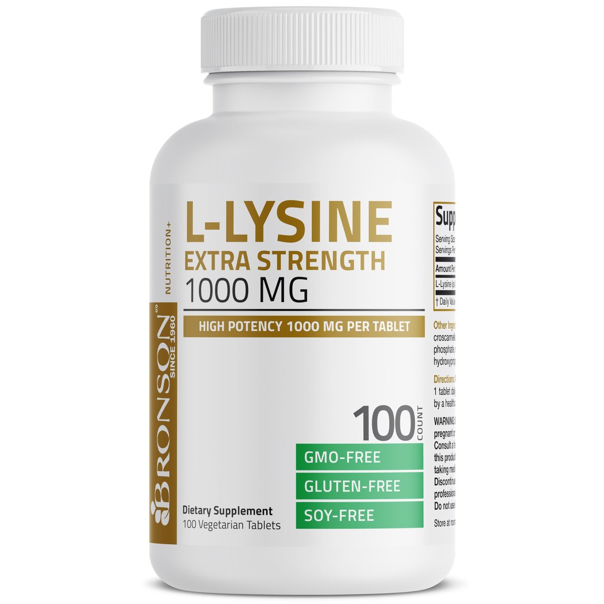 Bronson L-Lysin Extra Stark 1000 MG pro Tablette Hochdosiert, Immununterstützung & Unterstützt Kollagensynthese, Non-GMO, 100 Vegetarische Tabletten