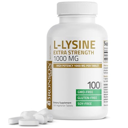 Bronson L-Lysin Extra Stark 1000 MG pro Tablette Hochdosiert, Immununterstützung & Unterstützt Kollagensynthese, Non-GMO, 100 Vegetarische Tabletten