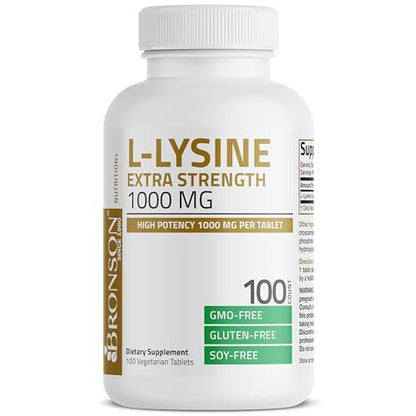 Bronson L-Lysin Extra Stark 1000 MG pro Tablette Hochdosiert, Immununterstützung & Unterstützt Kollagensynthese, Non-GMO, 100 Vegetarische Tabletten