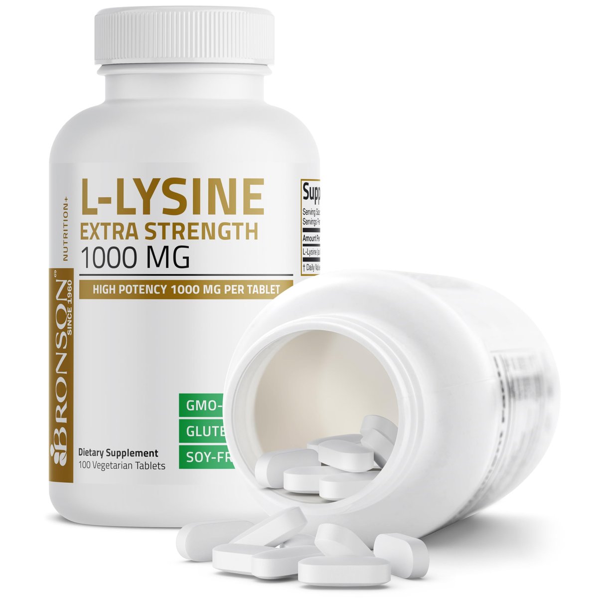 Bronson L-Lysin Extra Stark 1000 MG pro Tablette Hochdosiert, Immununterstützung & Unterstützt Kollagensynthese, Non-GMO, 100 Vegetarische Tabletten