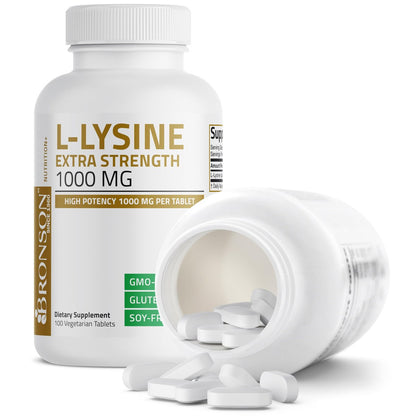 Bronson L-Lysin Extra Stark 1000 MG pro Tablette Hochdosiert, Immununterstützung & Unterstützt Kollagensynthese, Non-GMO, 100 Vegetarische Tabletten