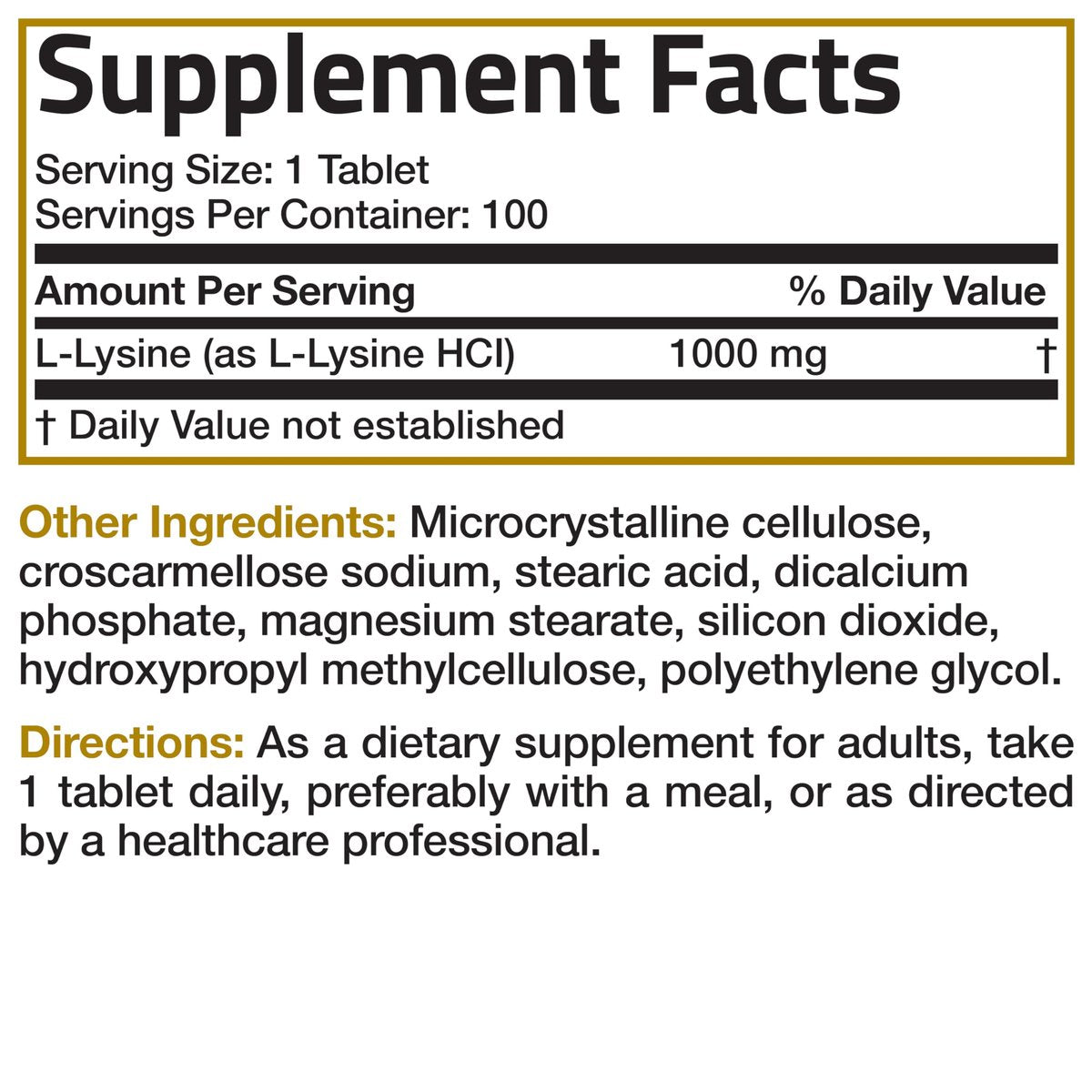 Bronson L-Lysin Extra Stark 1000 MG pro Tablette Hochdosiert, Immununterstützung & Unterstützt Kollagensynthese, Non-GMO, 100 Vegetarische Tabletten