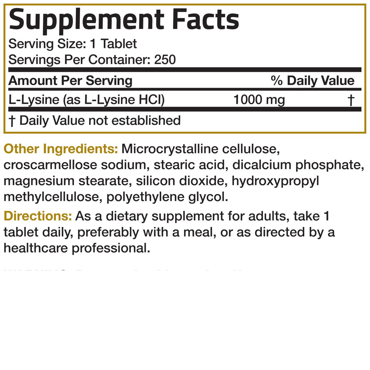 Bronson L-Lysin Extra Stärke 1000 mg pro Tablette, Hochdosiert, Immununterstützung & Unterstützt Kollagensynthese, Non-GMO, 250 Vegetarische Tabletten
