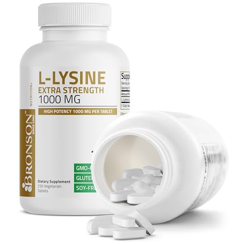 Bronson L-Lysin Extra Stärke 1000 mg pro Tablette, Hochdosiert, Immununterstützung & Unterstützt Kollagensynthese, Non-GMO, 250 Vegetarische Tabletten