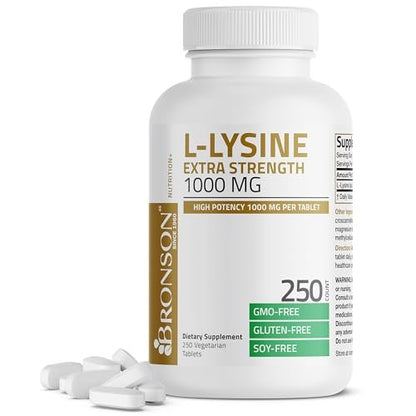 Bronson L-Lysin Extra Stärke 1000 mg pro Tablette, Hochdosiert, Immununterstützung & Unterstützt Kollagensynthese, Non-GMO, 250 Vegetarische Tabletten
