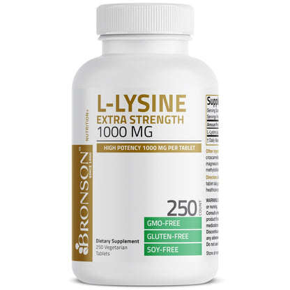 Bronson L-Lysin Extra Stärke 1000 mg pro Tablette, Hochdosiert, Immununterstützung & Unterstützt Kollagensynthese, Non-GMO, 250 Vegetarische Tabletten