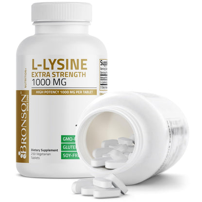 Bronson L-Lysin Extra Stärke 1000 mg pro Tablette, Hochdosiert, Immununterstützung & Unterstützt Kollagensynthese, Non-GMO, 250 Vegetarische Tabletten