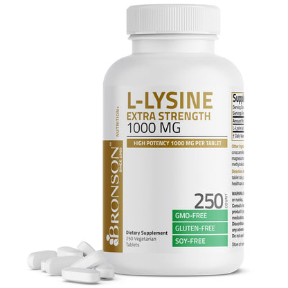 Bronson L-Lysin Extra Stärke 1000 mg pro Tablette, Hochdosiert, Immununterstützung & Unterstützt Kollagensynthese, Non-GMO, 250 Vegetarische Tabletten