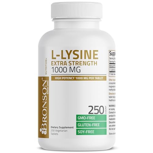 Bronson L-Lysin Extra Stärke 1000 mg pro Tablette, Hochdosiert, Immununterstützung & Unterstützt Kollagensynthese, Non-GMO, 250 Vegetarische Tabletten