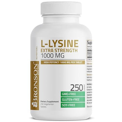 Bronson L-Lysin Extra Stärke 1000 mg pro Tablette, Hochdosiert, Immununterstützung & Unterstützt Kollagensynthese, Non-GMO, 250 Vegetarische Tabletten