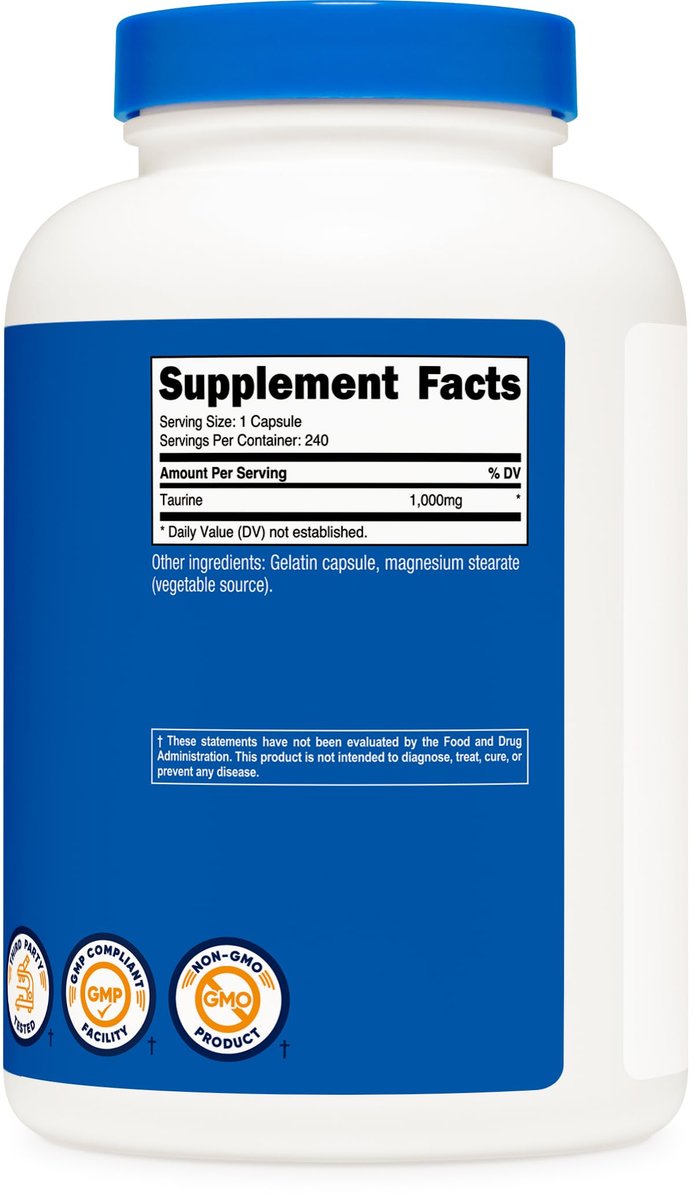 Nutricost Taurin 1000mg Kapseln - 240 Kapseln pro Flasche, Non-GMO & Glutenfrei