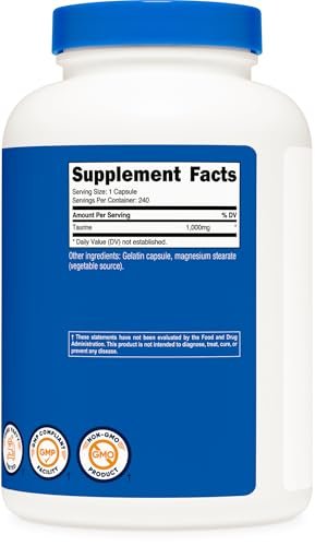 Nutricost Taurin 1000mg Kapseln - 240 Kapseln pro Flasche, Non-GMO & Glutenfrei