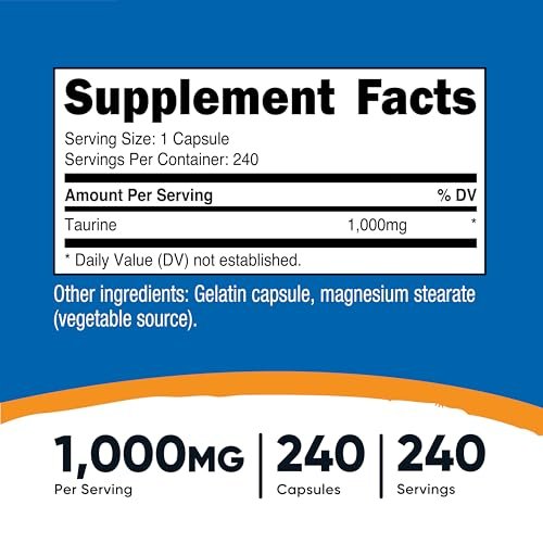Nutricost Taurin 1000mg Kapseln - 240 Kapseln pro Flasche, Non-GMO & Glutenfrei