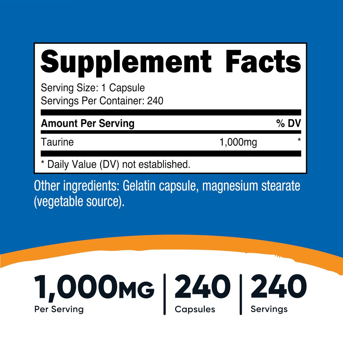 Nutricost Taurin 1000mg Kapseln - 240 Kapseln pro Flasche, Non-GMO & Glutenfrei