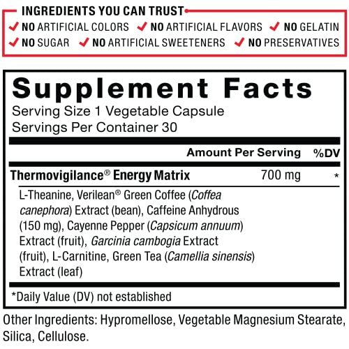 Force Factor LeanFire Pre-Workout Energiepillen mit Grüntee-Extrakt und Koffein – Steigern Sie Ihre Energie, bauen Sie schlanke Muskeln auf, 30 Kapseln
