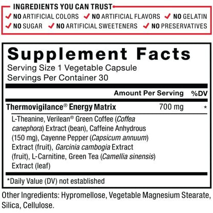 Force Factor LeanFire Pre-Workout Energiepillen mit Grüntee-Extrakt und Koffein – Steigern Sie Ihre Energie, bauen Sie schlanke Muskeln auf, 30 Kapseln