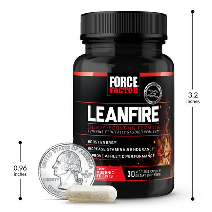 Force Factor LeanFire Pre-Workout Energiepillen mit Grüntee-Extrakt und Koffein – Steigern Sie Ihre Energie, bauen Sie schlanke Muskeln auf, 30 Kapseln