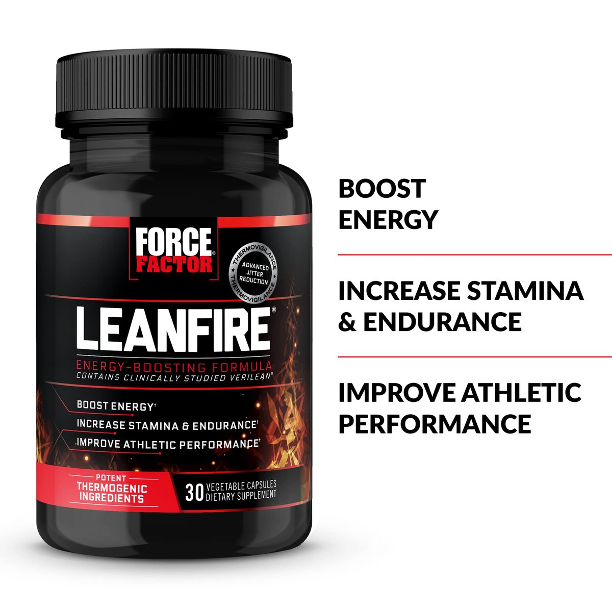 Force Factor LeanFire Pre-Workout Energiepillen mit Grüntee-Extrakt und Koffein – Steigern Sie Ihre Energie, bauen Sie schlanke Muskeln auf, 30 Kapseln