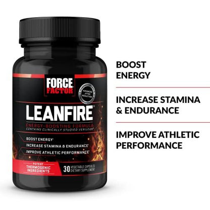 Force Factor LeanFire Pre-Workout Energiepillen mit Grüntee-Extrakt und Koffein – Steigern Sie Ihre Energie, bauen Sie schlanke Muskeln auf, 30 Kapseln
