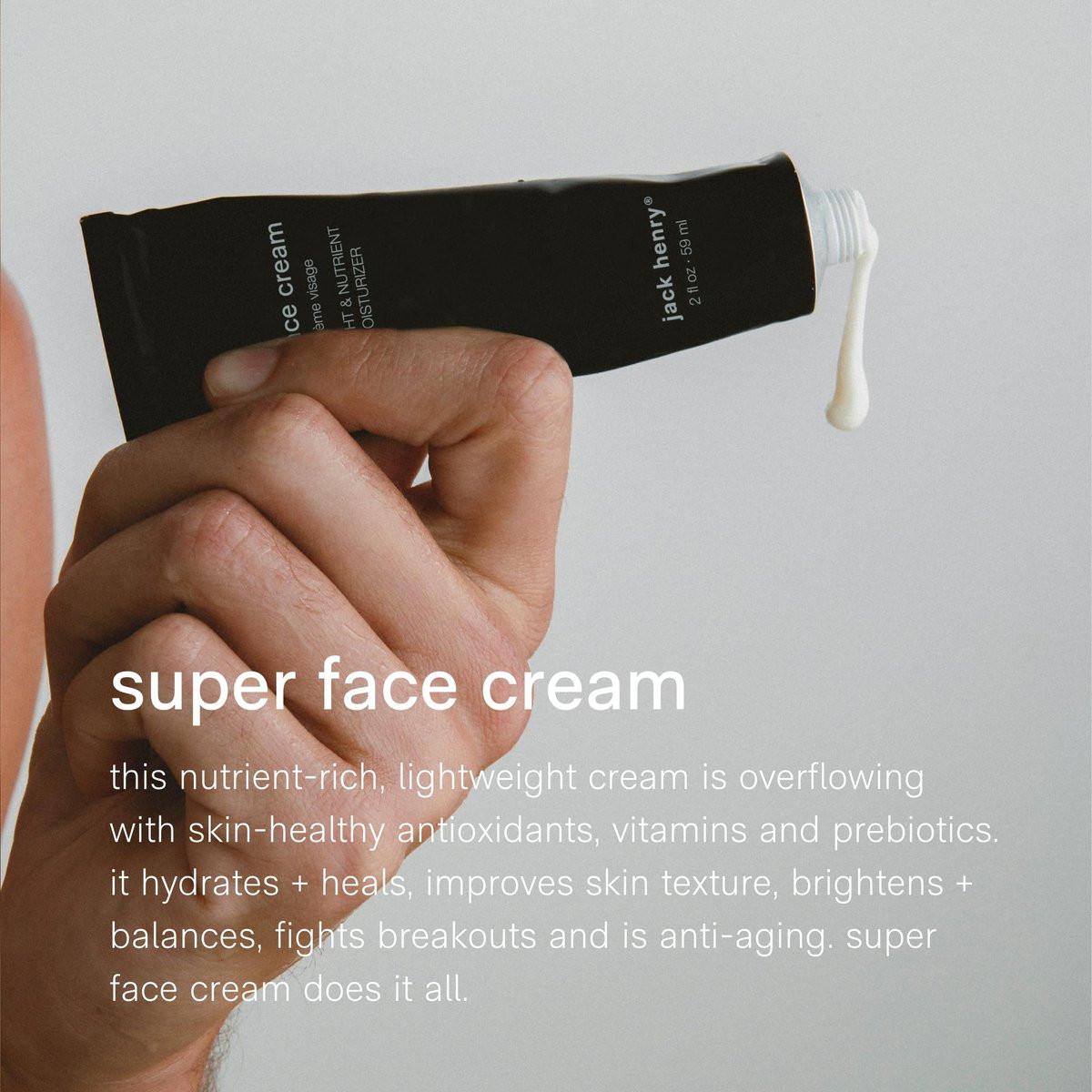 Jack Henry Super Face Cream – Anti-Aging Gesichtscreme mit Hyaluronsäure & Peptiden, Bio-Pflanzenfeuchtigkeitscreme, sulfatfrei, tägliche Feuchtigkeitspflege für Männer und Frauen, 60 ml