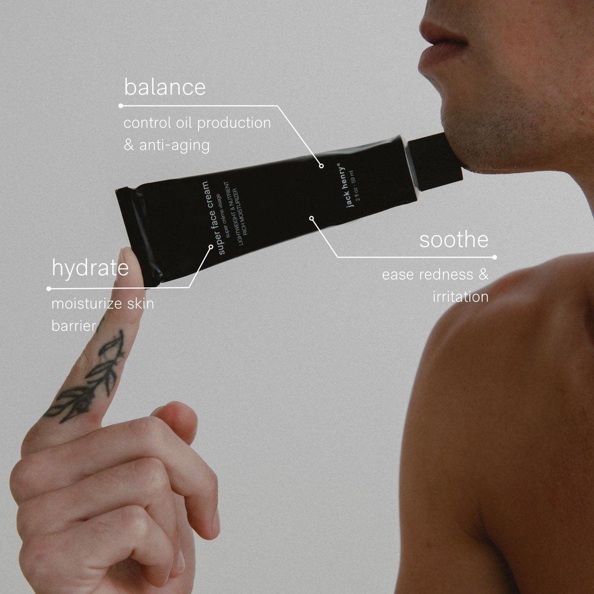Jack Henry Super Face Cream – Anti-Aging Gesichtscreme mit Hyaluronsäure & Peptiden, Bio-Pflanzenfeuchtigkeitscreme, sulfatfrei, tägliche Feuchtigkeitspflege für Männer und Frauen, 60 ml