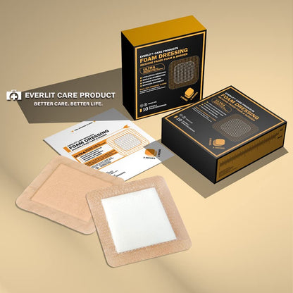 EVERLIT Care Silikon-Schaumstoffverband mit Kleberand | Hochsaugfähige hypoallergene Wundauflagen für chronische Wunden, Dekubitus, Druckgeschwüre | Sanfte & sichere Haftung (3" x 3" | 10er-Pack)