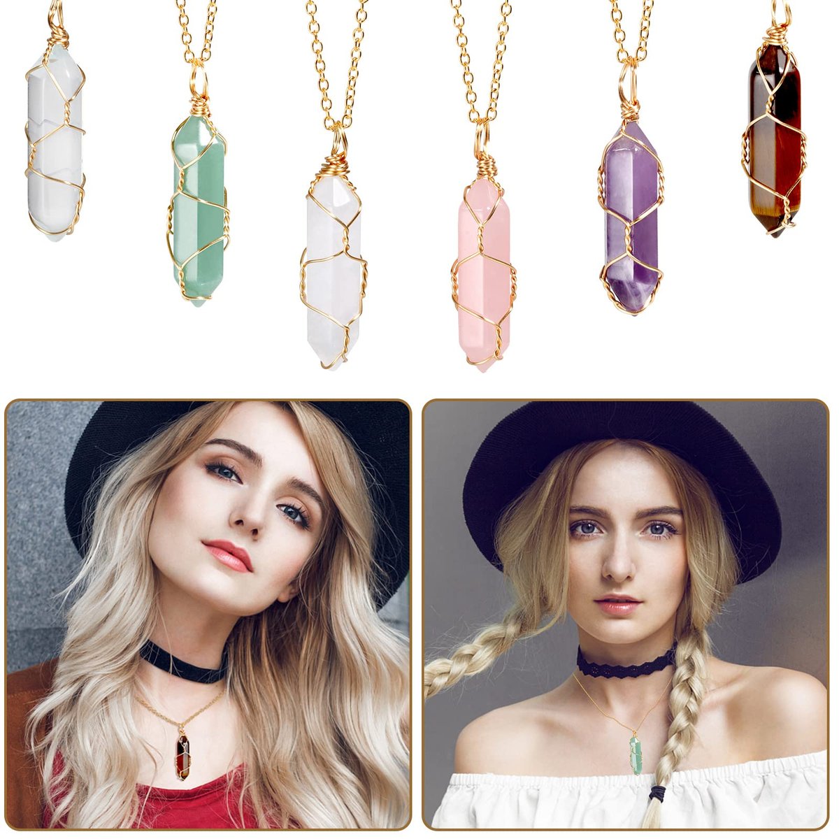 17-teiliges Heilstein-Set, sechseckig geschliffene Kugelform, Reiki-Meditation Chakra-Steine, Tigerauge Obsidian Quarz Kristalle, Edelstein-Anhänger-Set mit Aufbewahrungsbox