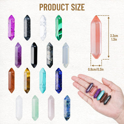 17-teiliges Heilstein-Set, sechseckig geschliffene Kugelform, Reiki-Meditation Chakra-Steine, Tigerauge Obsidian Quarz Kristalle, Edelstein-Anhänger-Set mit Aufbewahrungsbox