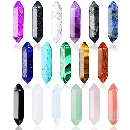 17-teiliges Heilstein-Set, sechseckig geschliffene Kugelform, Reiki-Meditation Chakra-Steine, Tigerauge Obsidian Quarz Kristalle, Edelstein-Anhänger-Set mit Aufbewahrungsbox