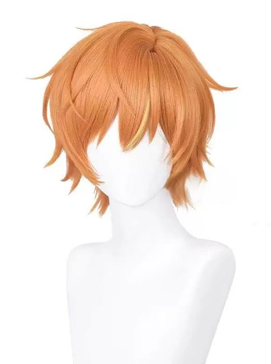 PWEINCY Orange Perücke für Erwachsene Männer Halloween Party Haar mit Pony