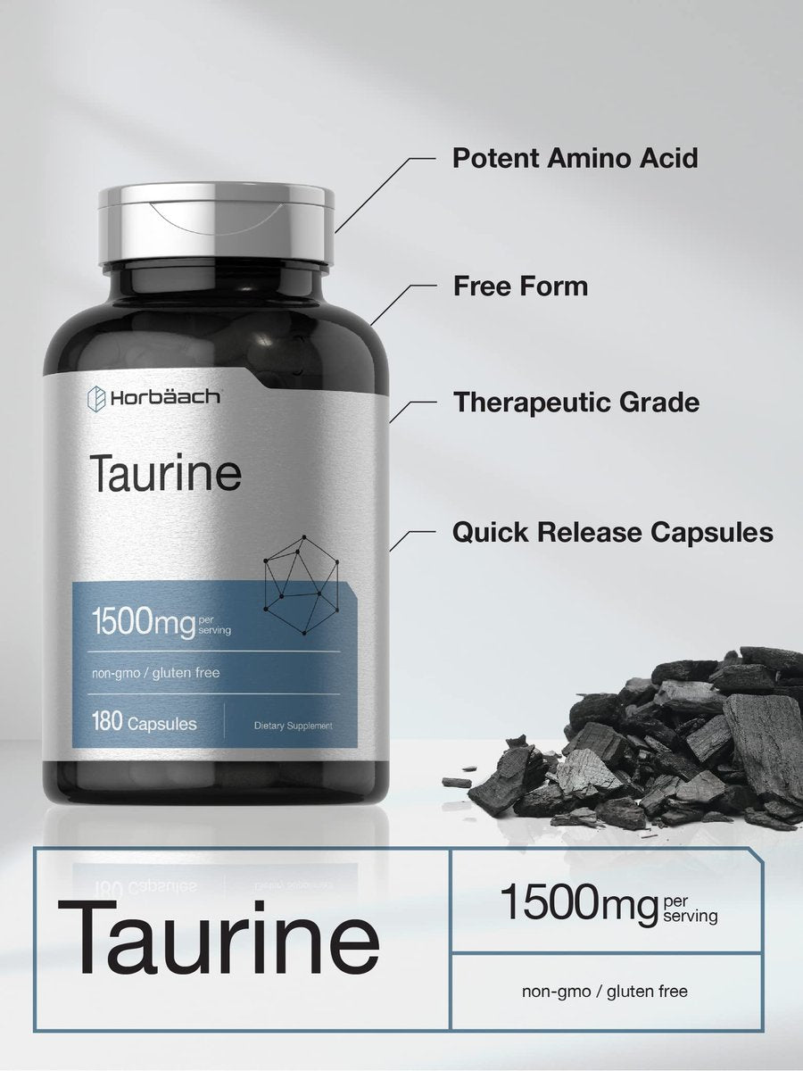 Horbäach Taurin 1500mg | 180 Kapseln | Aminosäure-Supplement | Nicht-GVO & Glutenfrei