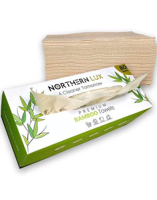 Northern Lux Bambus-Gesichtstücher, biologisch abbaubar, 80 Blatt – Starke, weiche und duftfreie Bambus-Tücher zum Abschminken und zur Gesichtspflege